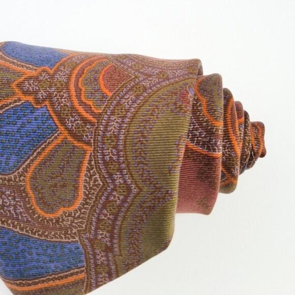 NEW Etro Tie Italian Silk Paisley Necktie NWOT Brown Green Orange Mens - Picture 2 of 9